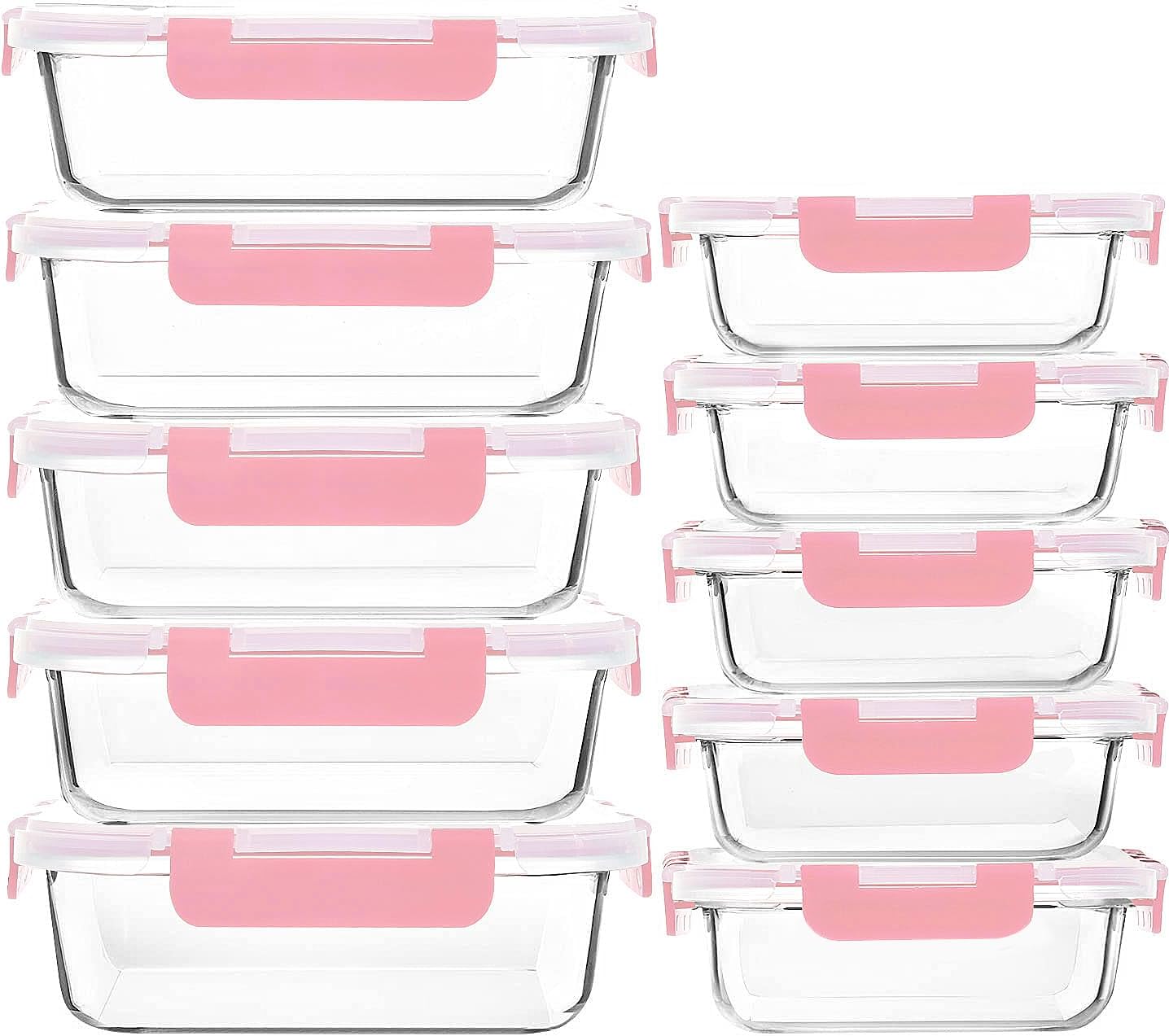 Pink Glass Meal Prep Containers - Snap Locking Lids