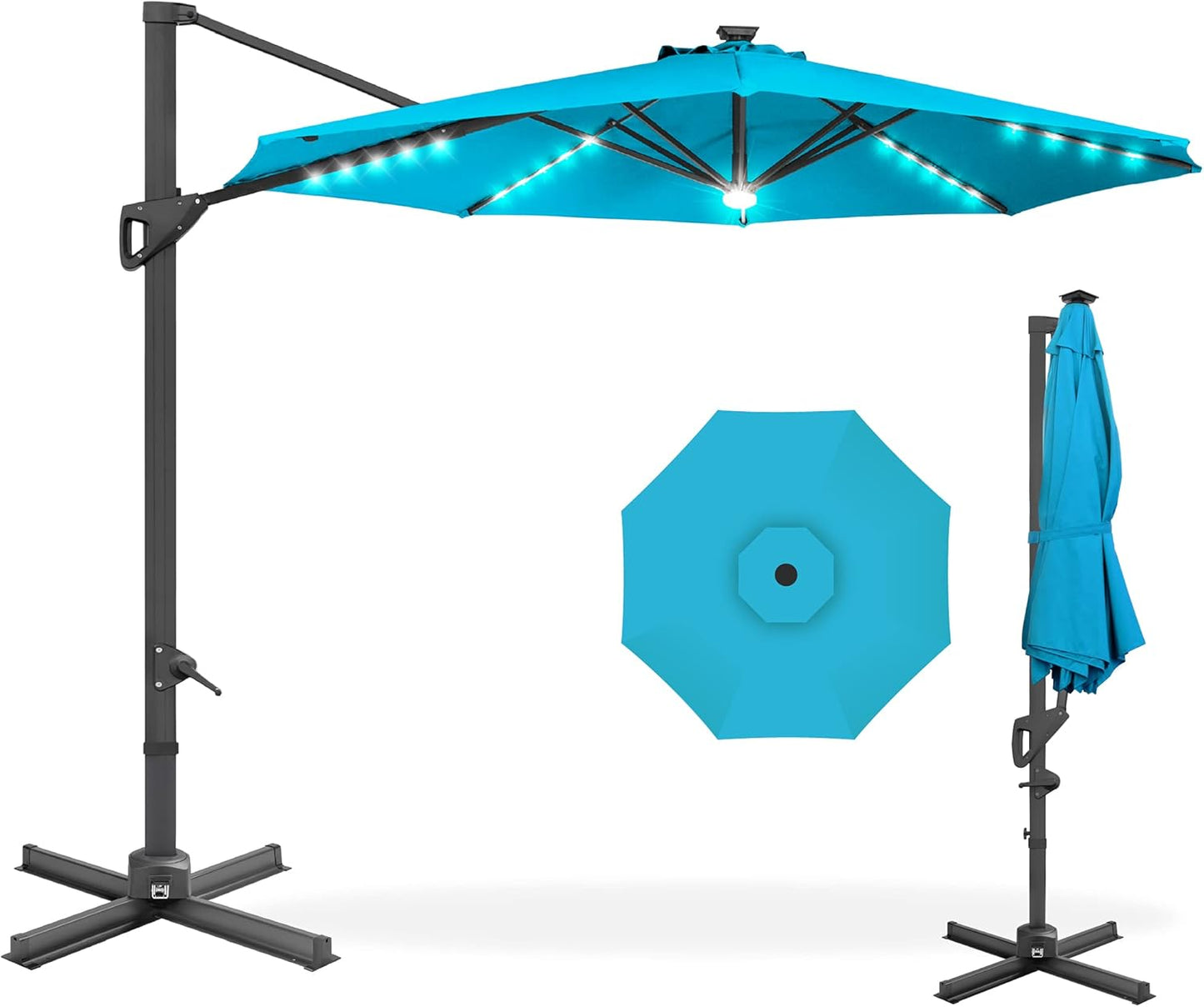 10ft Solar LED Cantilever Patio Umbrella for Outdoor Shade