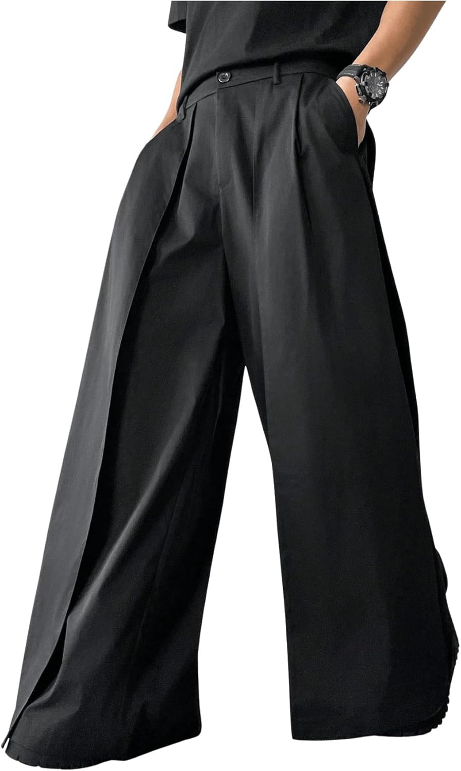 OYOANGLE Men's Baggy Wide Leg Pants for Business Casual Style