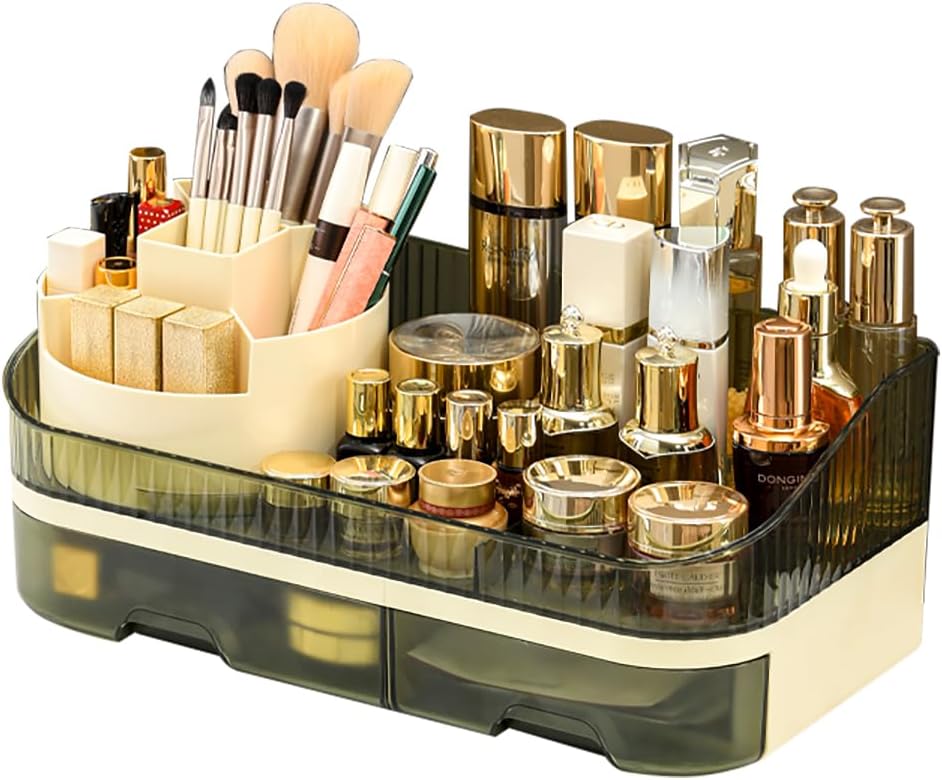 Makeup Organizer Countertop with Dual Drawers for Efficient Storage