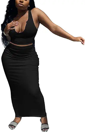 Adogirl Women's Sexy Summer Scoop Neck 2 Piece Outfit Set