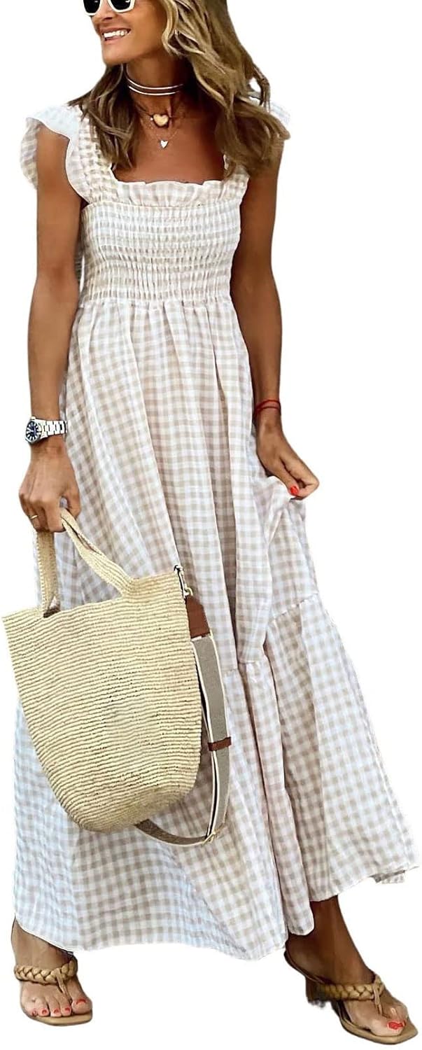 Chouyatou Women's Retro Plaid Smocked Dress for Every Occasion