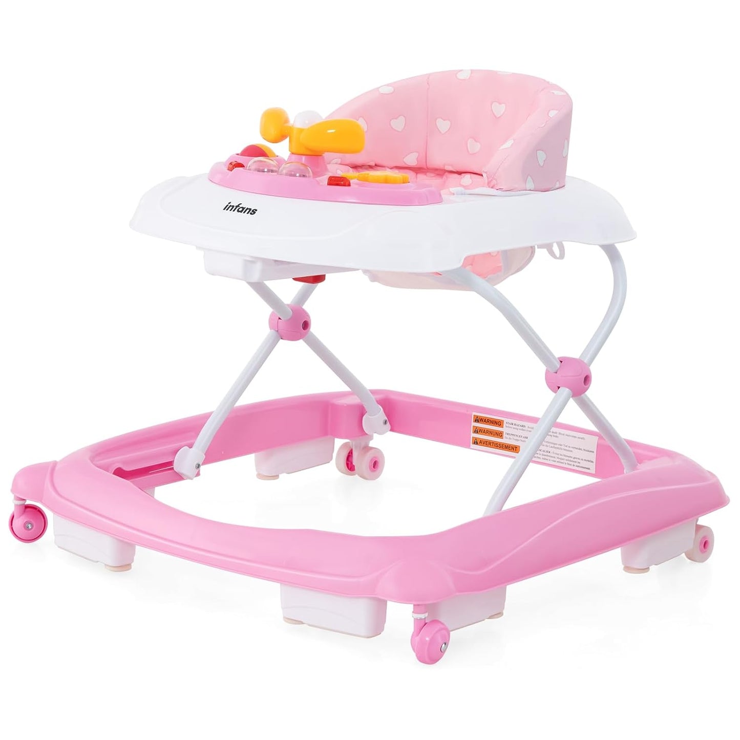INFANS Foldable Baby Walker with Music Tray and Adjustable Height