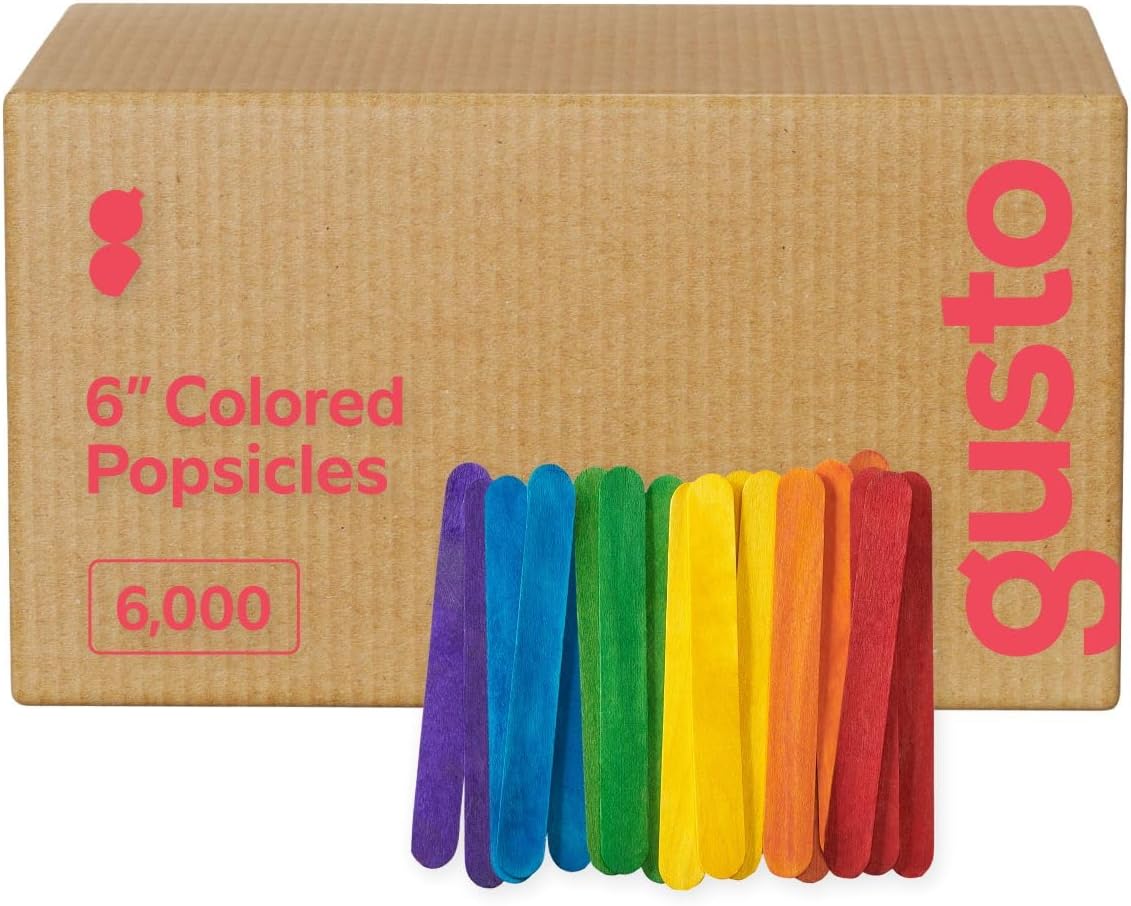 GUSTO Colored Popsicle Sticks for Crafts - 6 Inch Jumbo Sticks