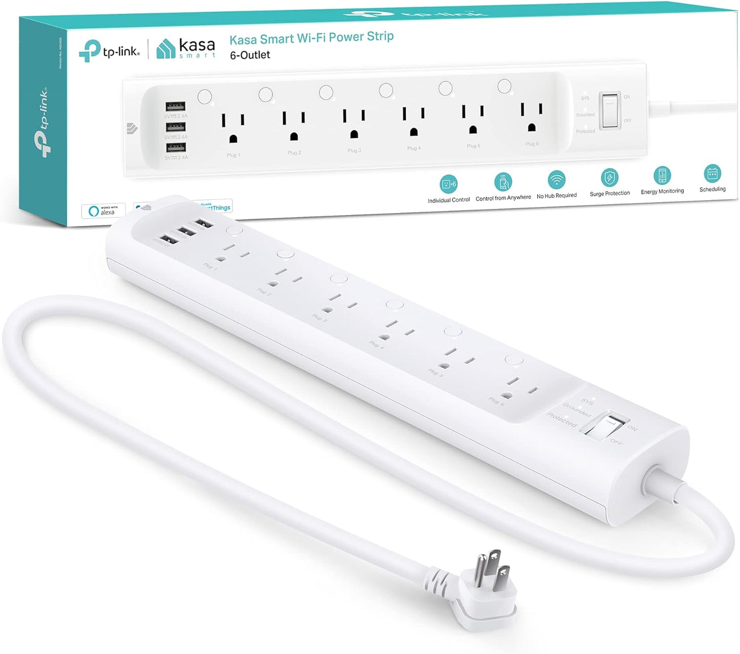 Kasa Smart Power Strip: 6 Smart Outlets + 3 USB Ports