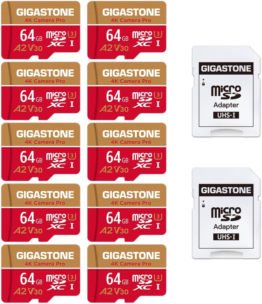 GIGASTONE 64GB Micro SD Card 10-Pack for 4K Cameras and Drones