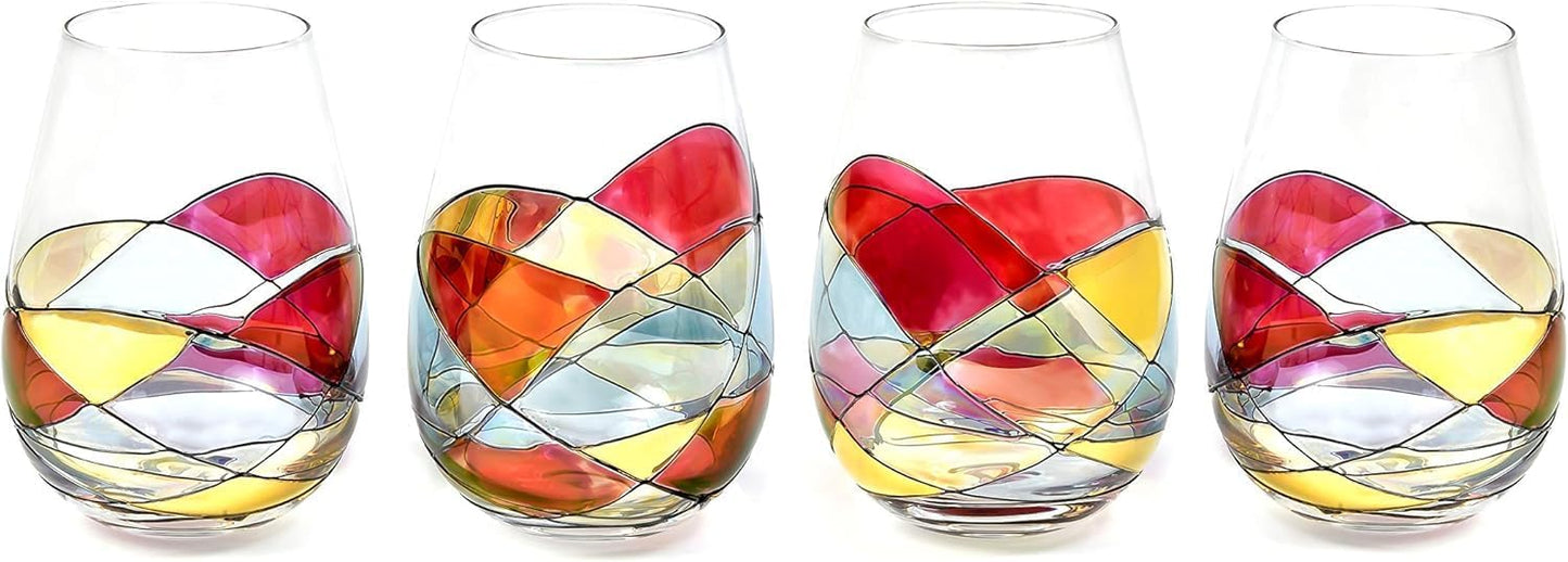 Unique Hand-Painted Stemless Wine Glasses Set of 4 for All Occasions