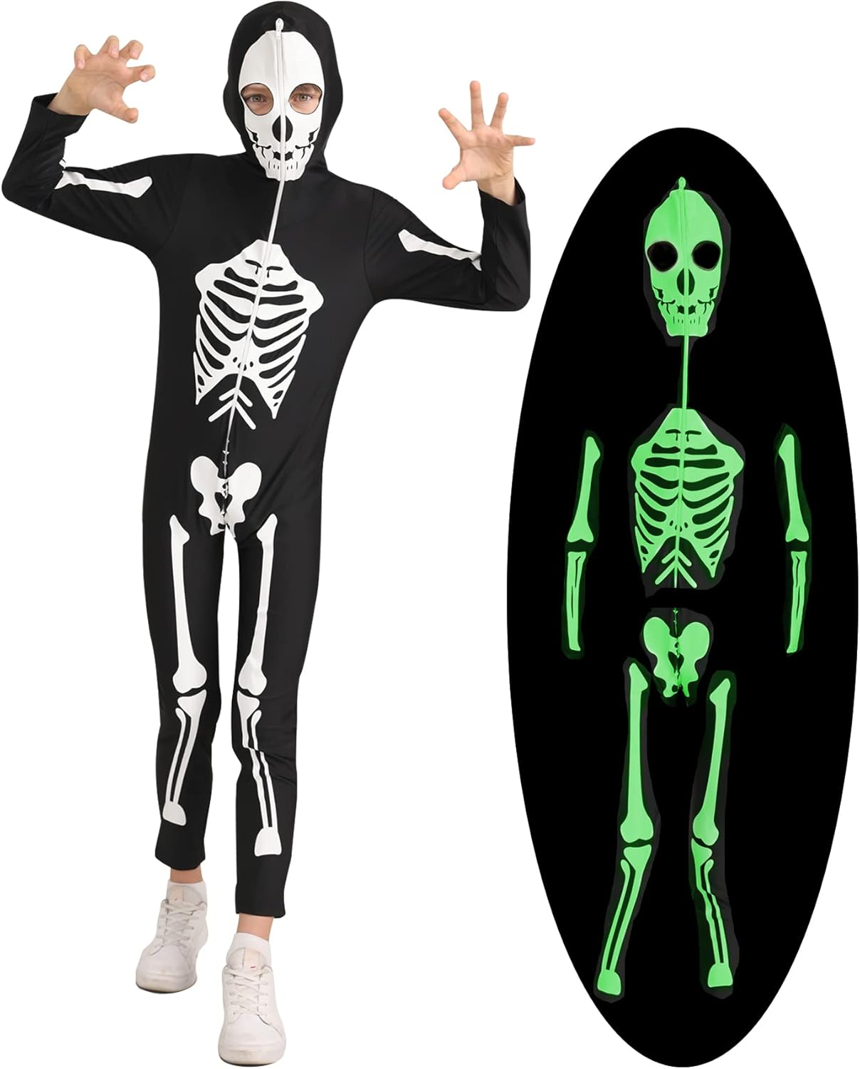 Glow in The Dark Kids Skeleton Costumes for Halloween Fun