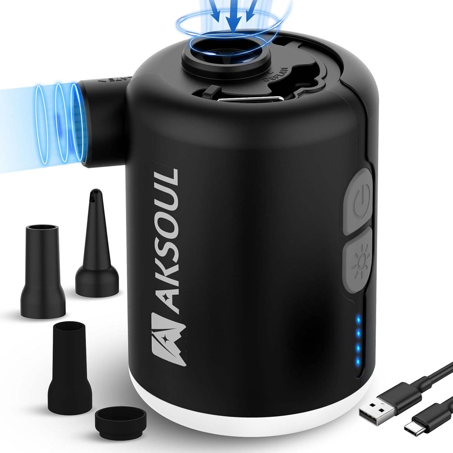 AKSOUL Portable Air Pump: Rechargeable & AA Battery Powered