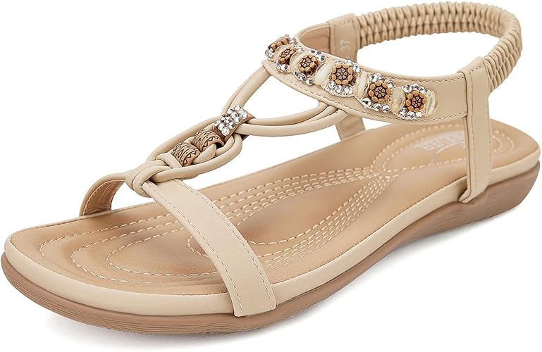 SHIBEVER Womens Sandals Summer Bohemian Flat Sandals for Style
