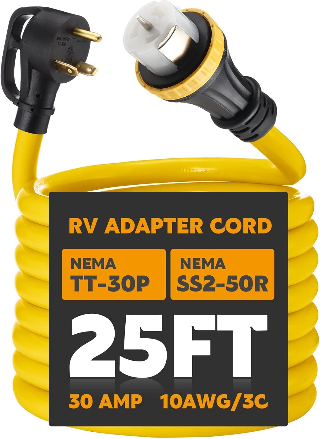 25ft 30 Amp to 50 Amp RV Locking Adapter Cord for Easy Use