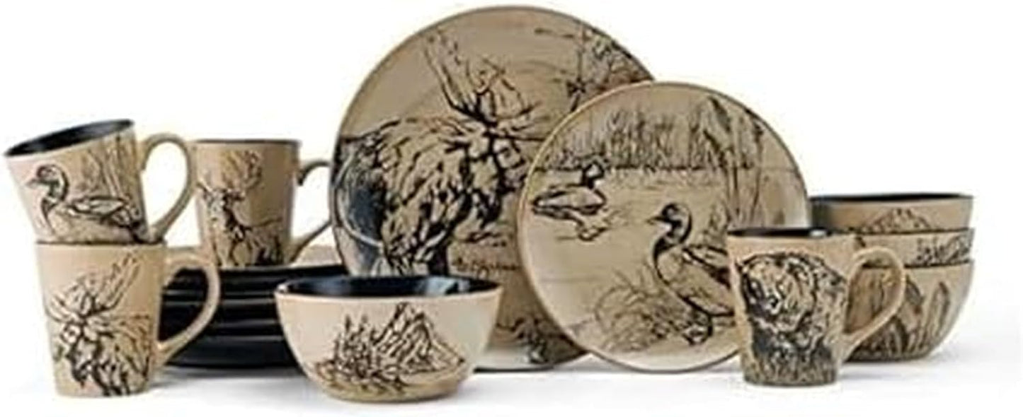 Mossy Oak Animal Print 16 Piece Dinnerware Set for 4 People