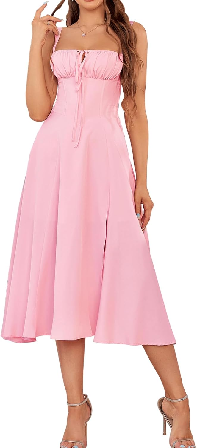 Floral Midi Corset Dress for Wedding Guests and Parties