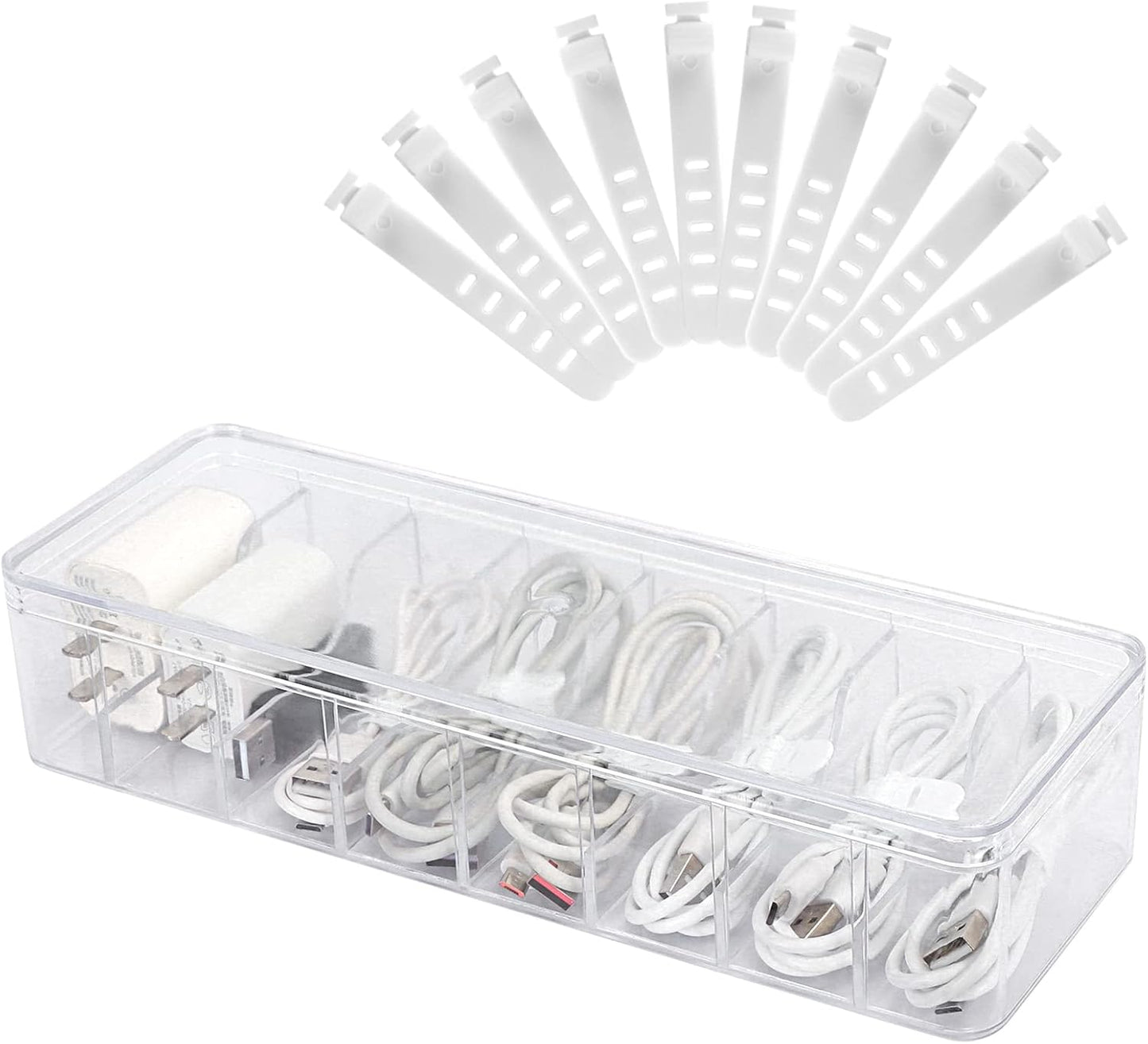 Clear Electronics Organizer Box with 10 Wire Ties by Songaa