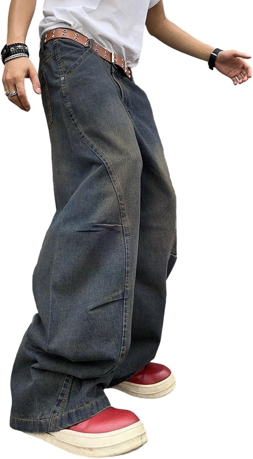 Men's Baggy Jeans with Irregular Sutures for Trendy Streetwear