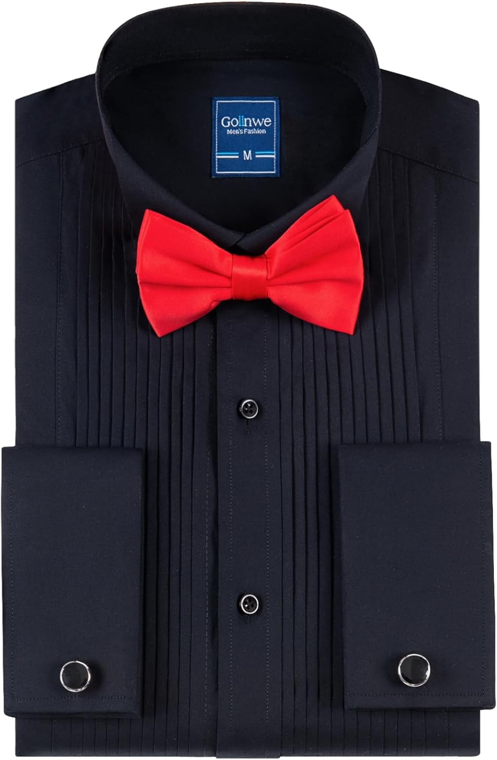 Gollnwe Tuxedo Shirts for Men with Wing Collar and Cufflinks