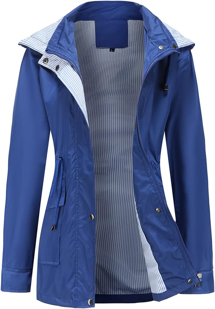Womens Raincoat Windbreaker Waterproof Lightweight Hooded Jacket