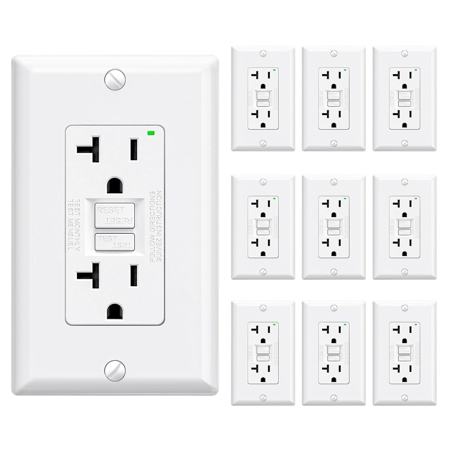 ELEGRP GFCI Outlet 20 Amp with Self-Test and LED Indicator