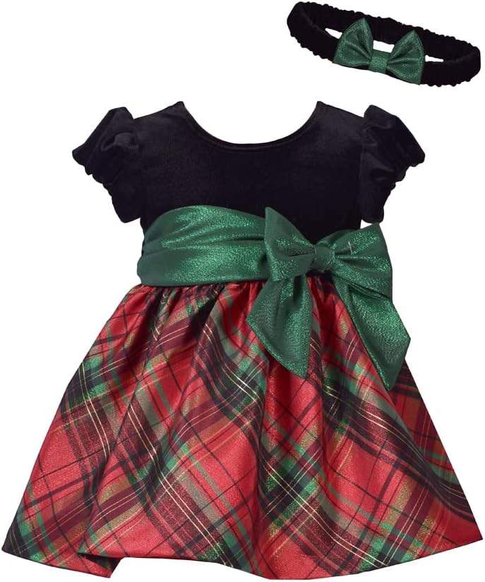 Bonnie Jean Girls Holiday Christmas Dress - Classic Velvet Plaid