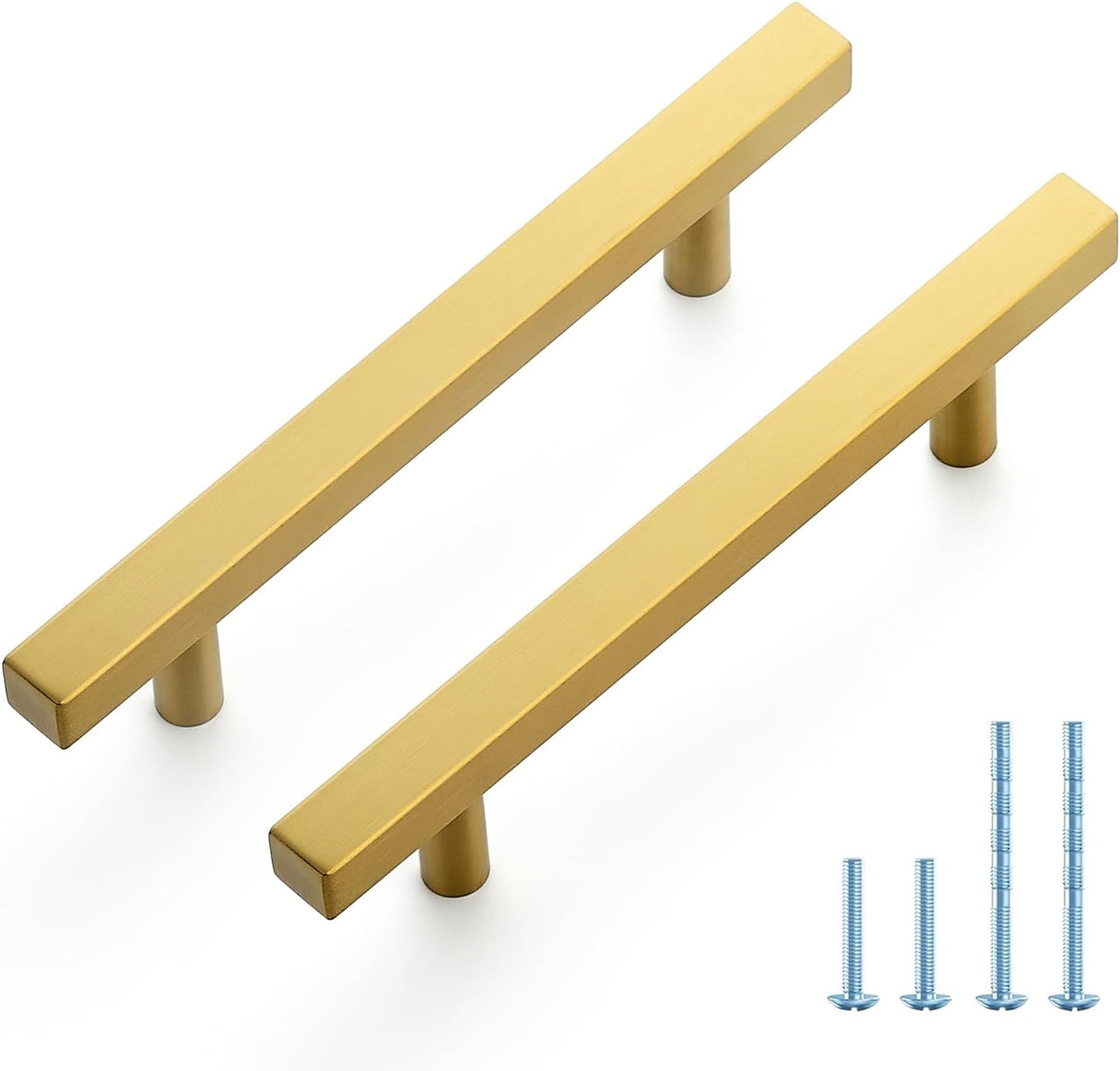 Brushed Brass Square Cabinet Handles for Kitchen and Drawers