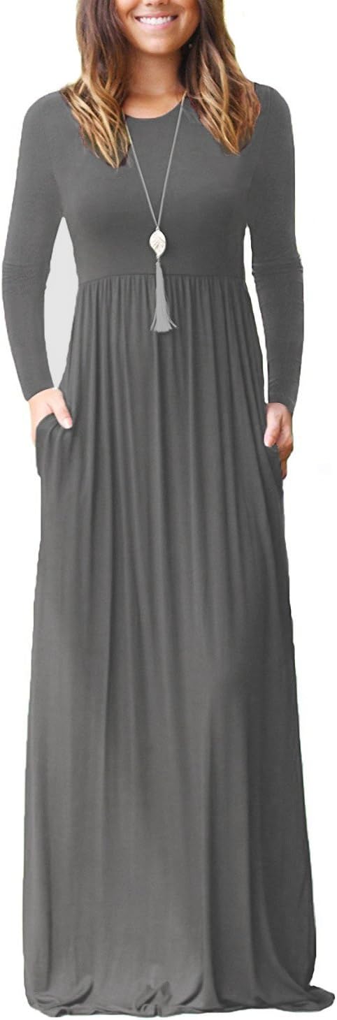 VIISHOW Women's Long Sleeve Maxi Dresses with Pockets for Casual Wear