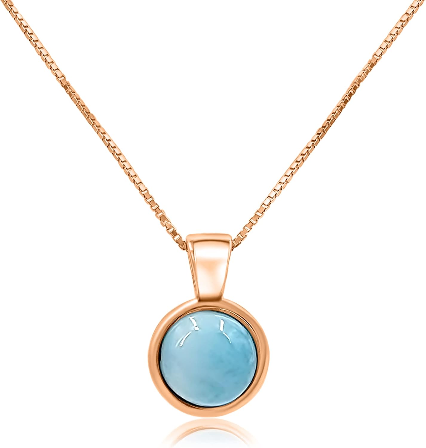Real Gemstone 8mm Bezel Pendant Chain Necklace for Her Gift