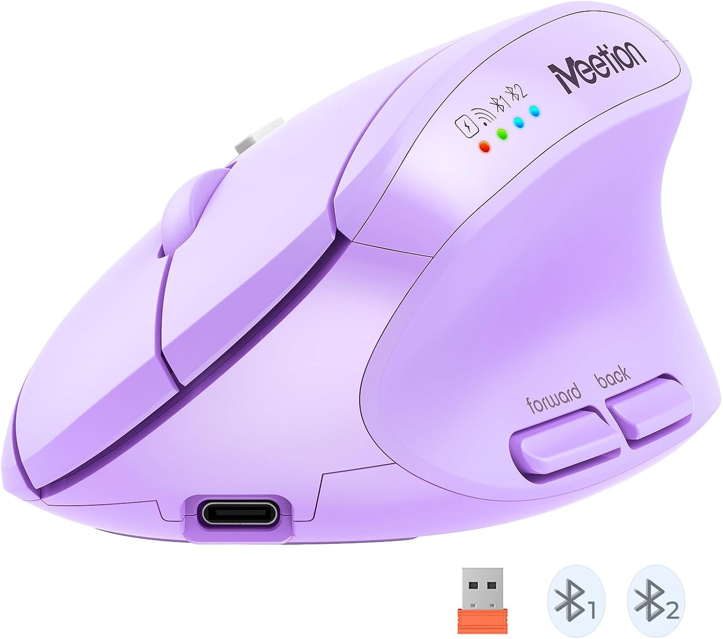 MEETION Purple Ergonomic Bluetooth Mouse - Rechargeable with 4 DPI, Boost Productivity