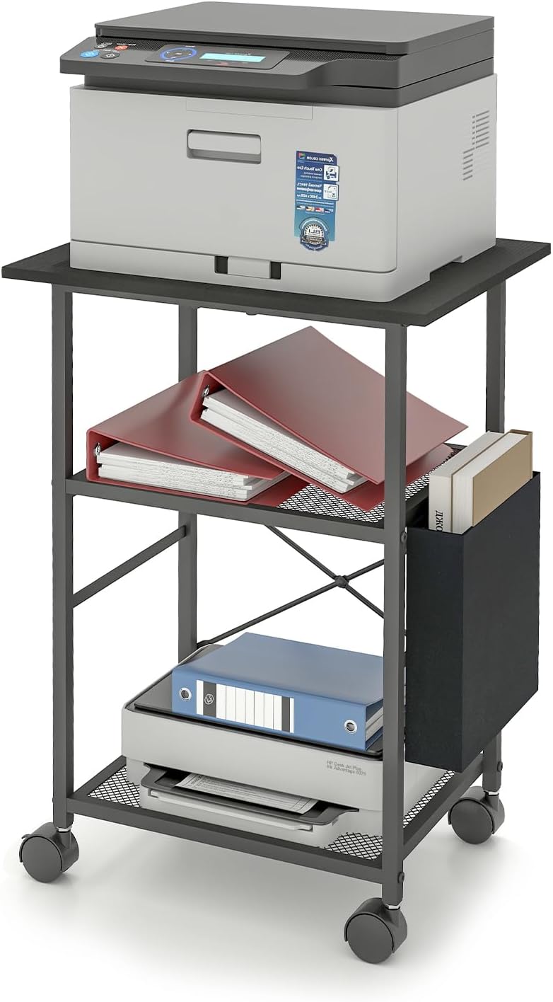 Mobile Printer Stand with Lockable Wheels - Organize Efficiently!