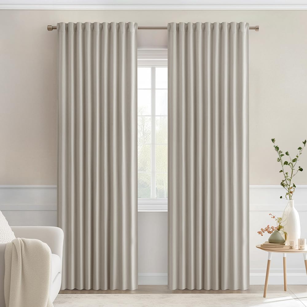 MIULEE Natural Back Tab Blackout Curtains for Modern Elegance