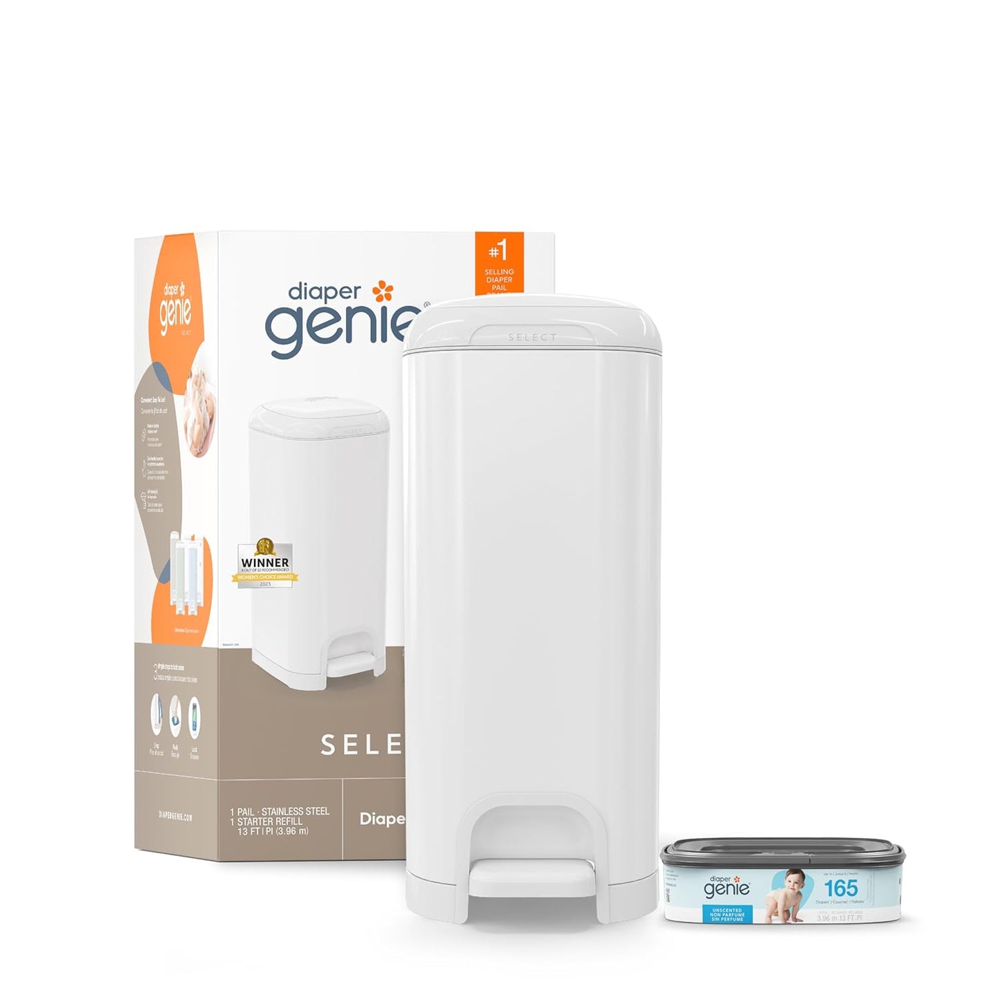 Diaper Genie Select Pail: Durable Stainless Steel for Odor Control
