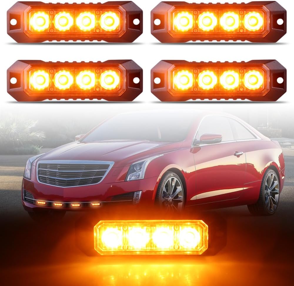 Ultra Slim 4-LED Surface Mount Strobe Lights for Vehicles