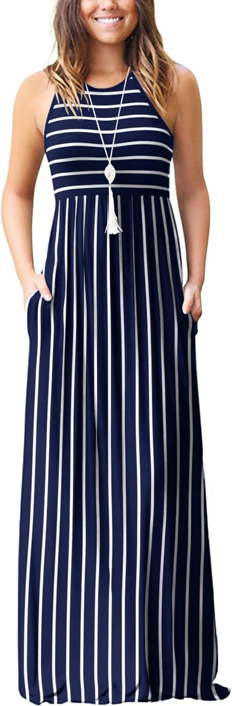 EUOVMY Women's Sleeveless Maxi Dress with Pockets for Summer