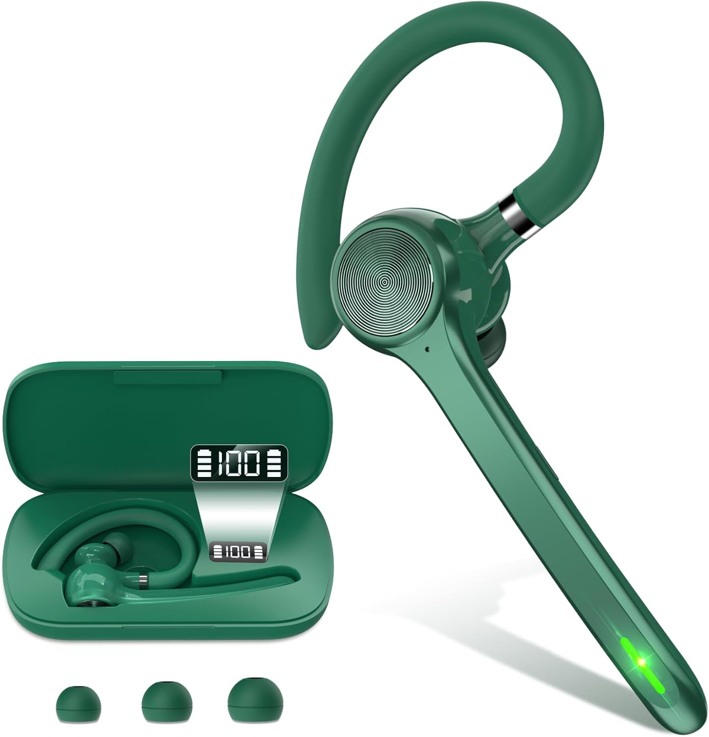 HEIBAS Wireless Bluetooth Earpiece - 72H Talk Time, iOS Android, V5.1, Green