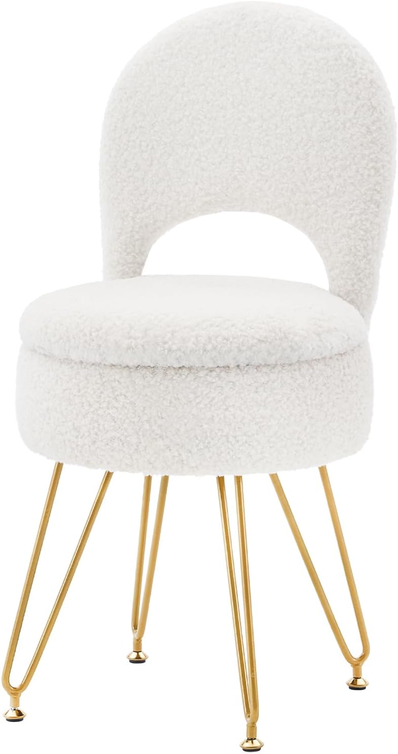 Storage Ottoman Vanity Stool Chair with Folding Back for Comfort