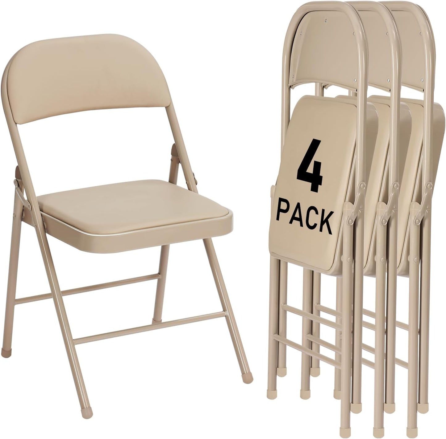 4 Pack Khaki Folding Chairs with Padded Cushion for Events