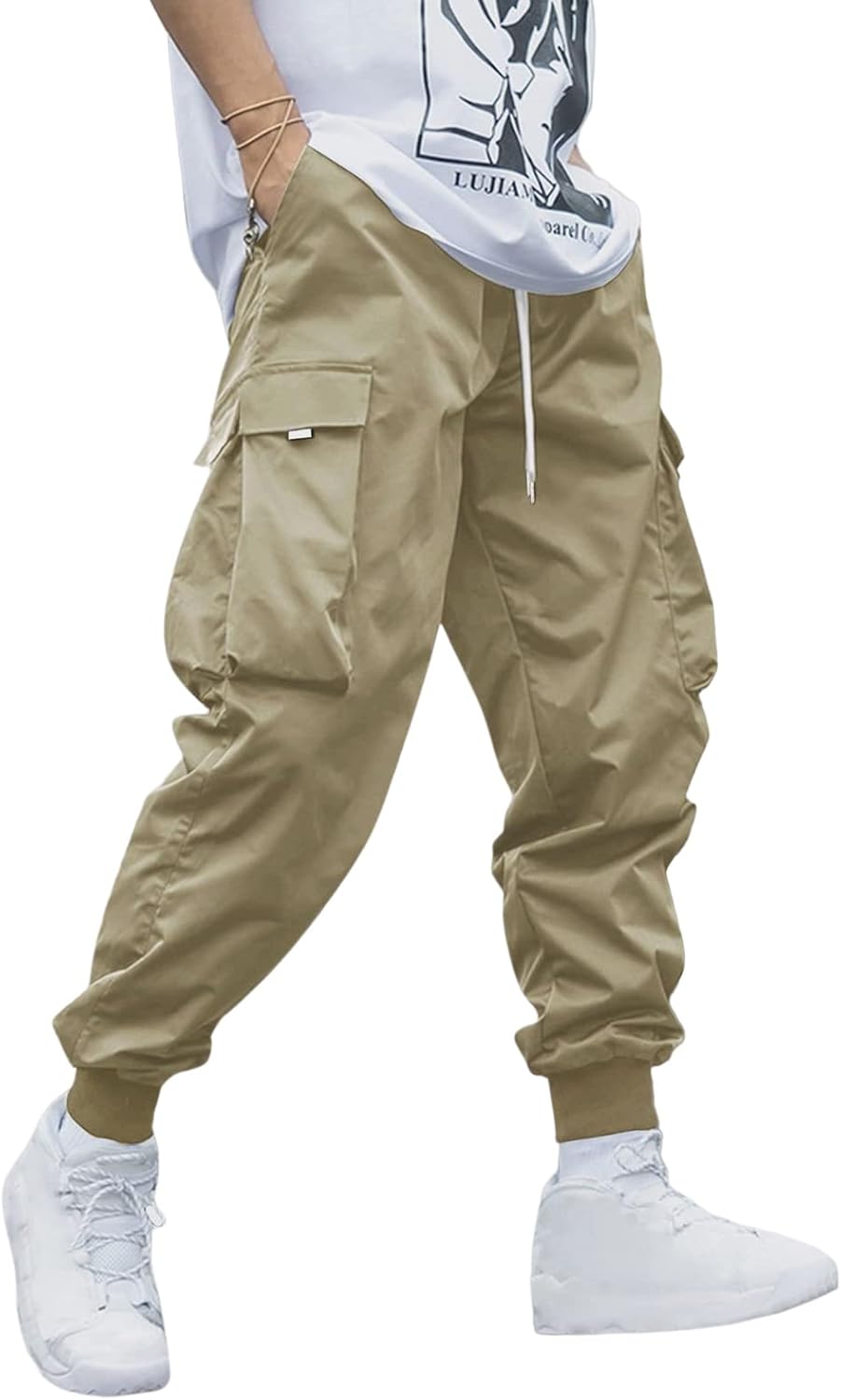 ZAFUL Men's Streetwear Cargo Pants with Flap Pockets & Drawstring