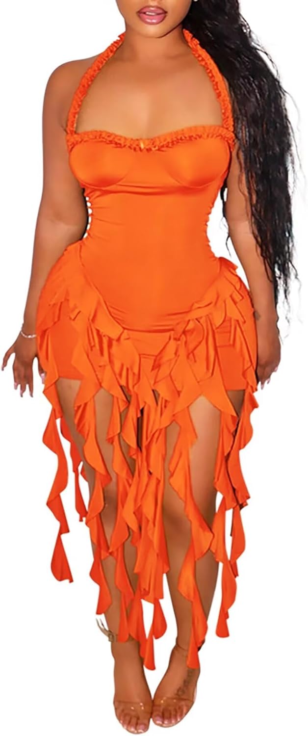 Aro Lora Sexy Halter Neck Mini Dress for Parties and Clubs