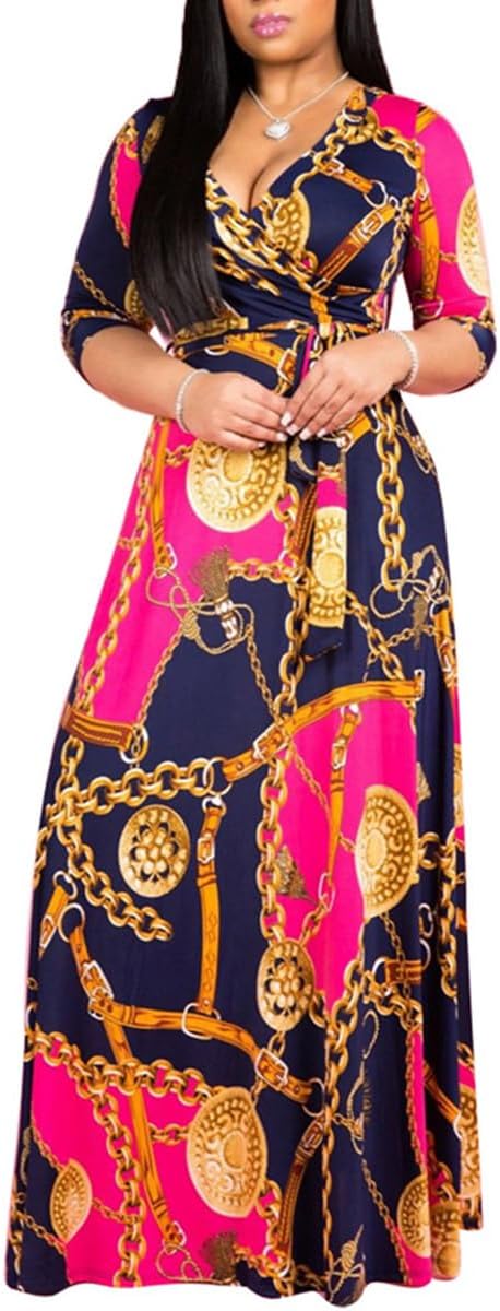 BFFBABY Women's Wrap V Neck Plus Size Maxi Dress for All Occasions