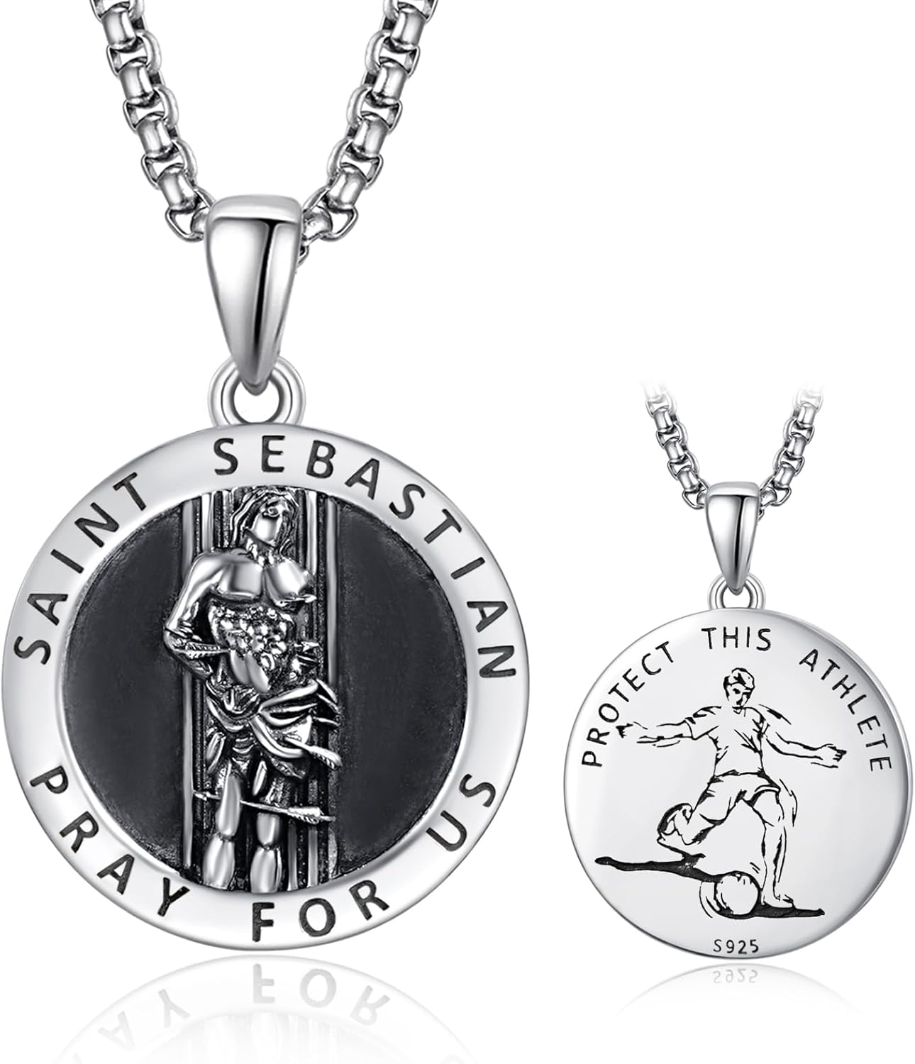 925 Sterling Silver Saint Sebastian Medal Amulet Necklace for Men