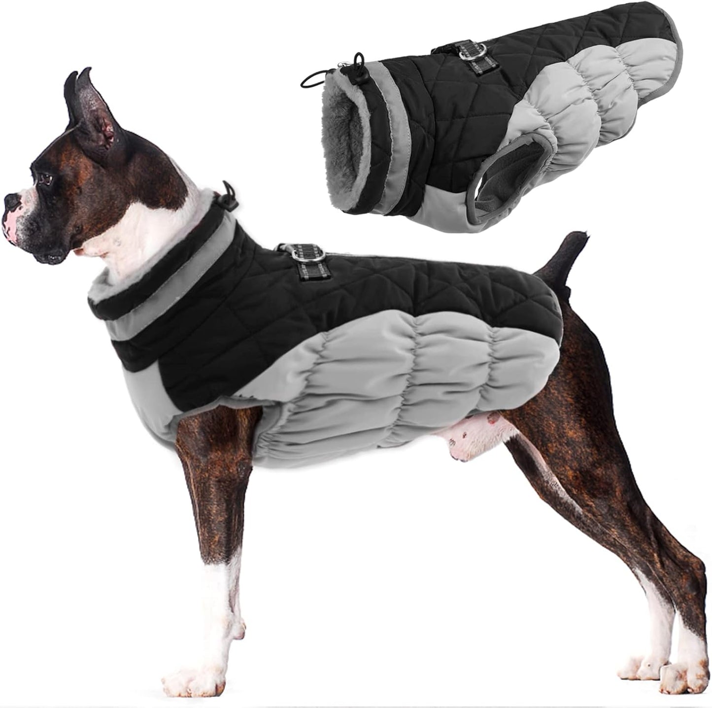 Warm Waterproof Dog Winter Coat with Harness for Large Dogs