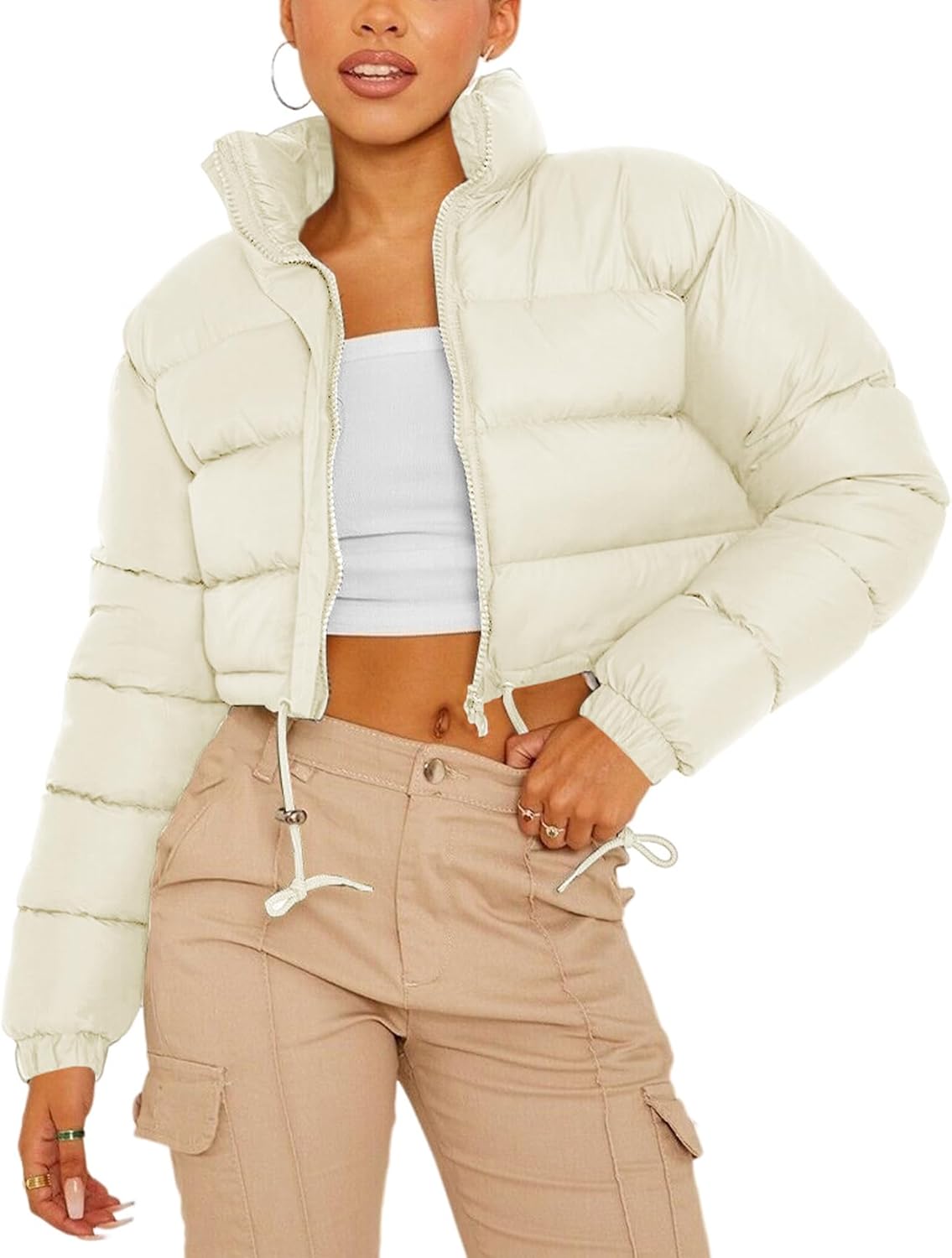 Gihuo Women's Cropped Quilted Puffer Jacket for Chic Style