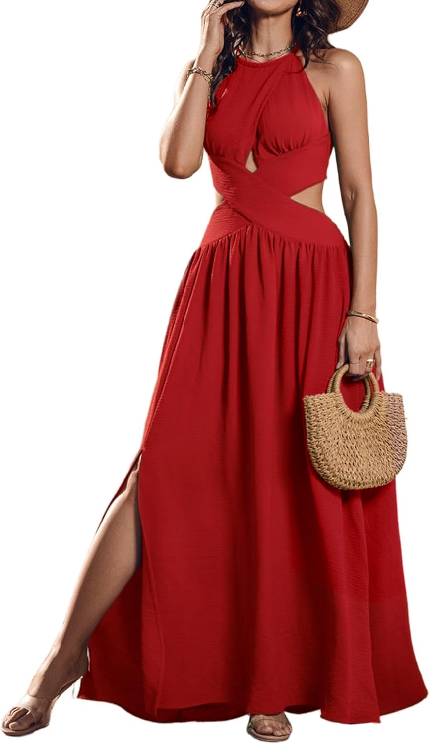 Elegant Women's Sleeveless Halter Neck Maxi Dress for Any Occasion