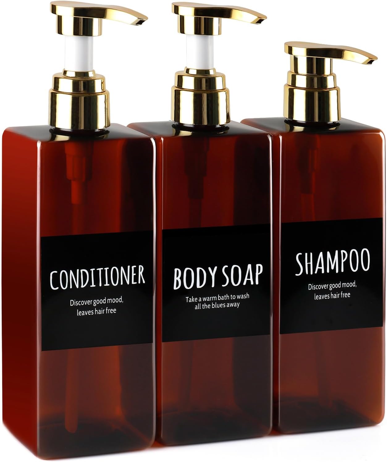 Gold Pump Soap Dispensers Set - 16.9oz, Waterproof Labels - Bathroom, Kitchen, Living Room