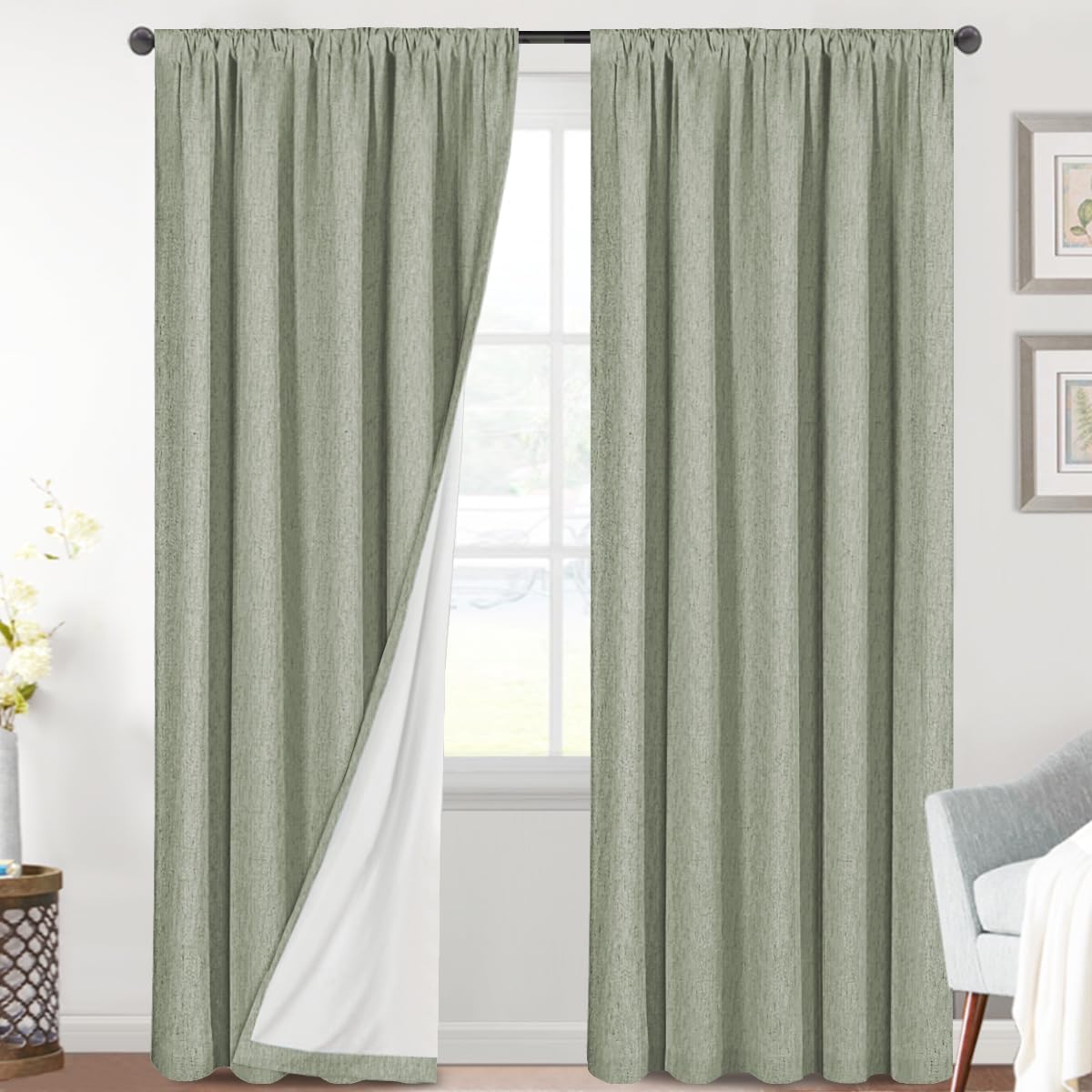 H.VERSAILTEX Linen Look Blackout Curtains for Full Light Blocking