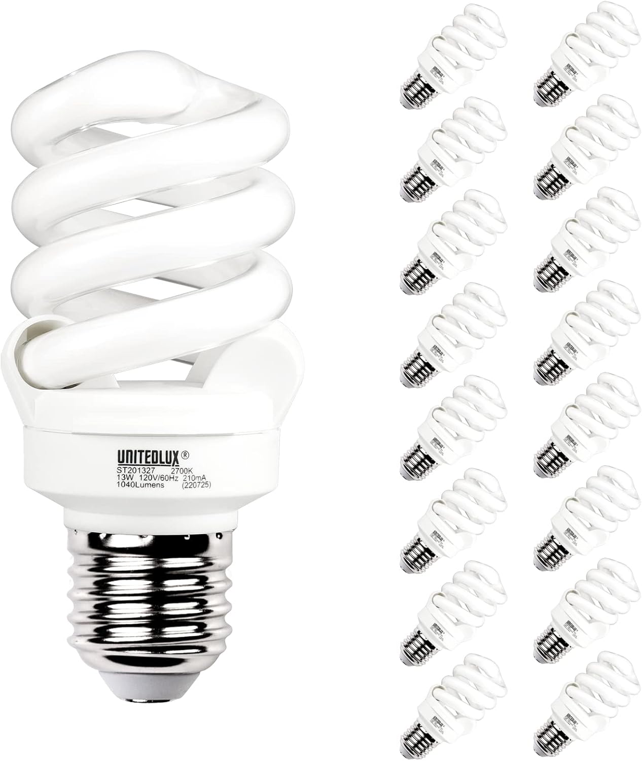 E26 Spiral CFL Light Bulbs 13Watt Soft White 2700K 16 Pack