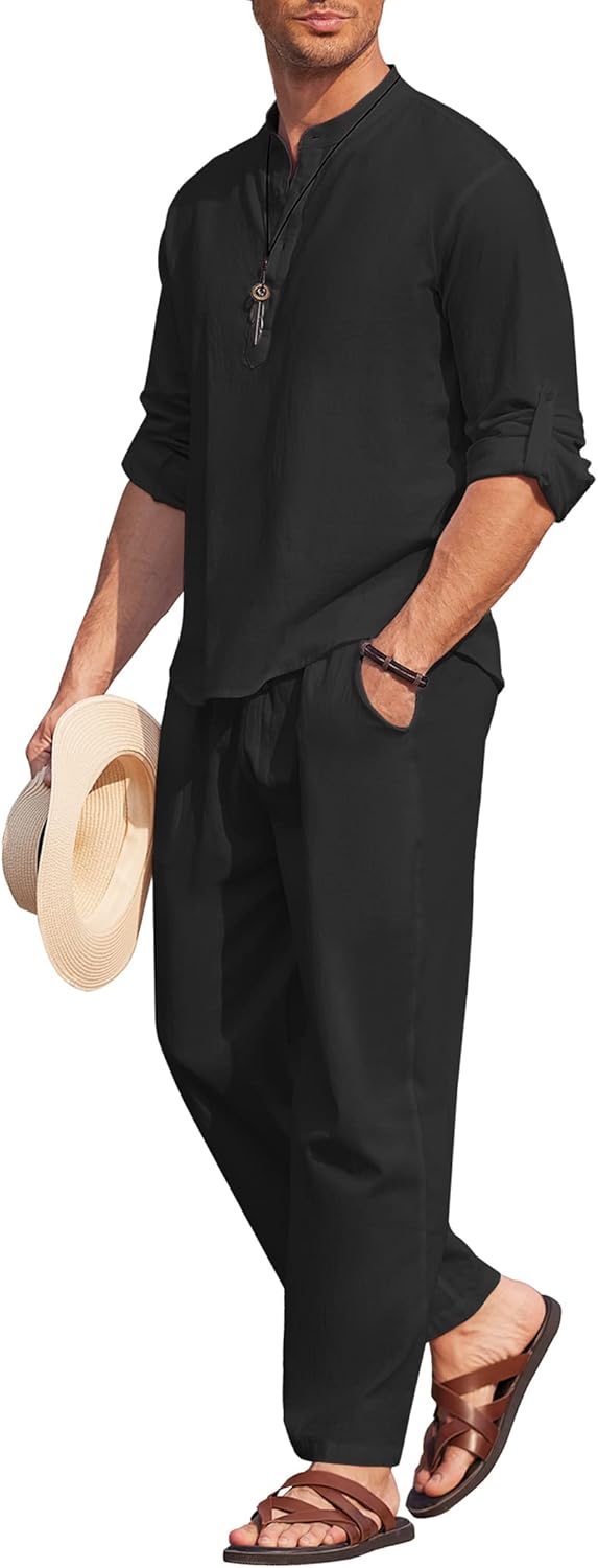 COOFANDY Men's Cotton Linen Set for Casual Summer Outfits