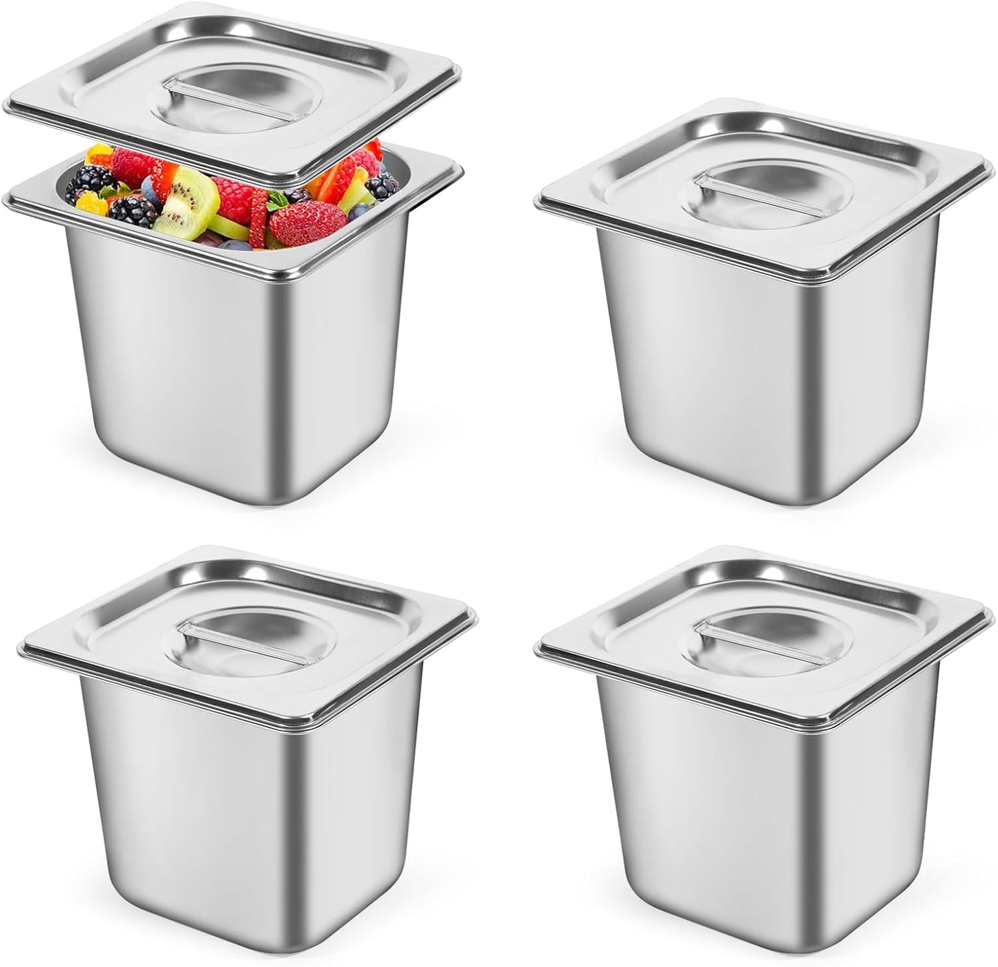 Stainless Steel Hotel Pan 1/6 Size with Lid for Commercial Use