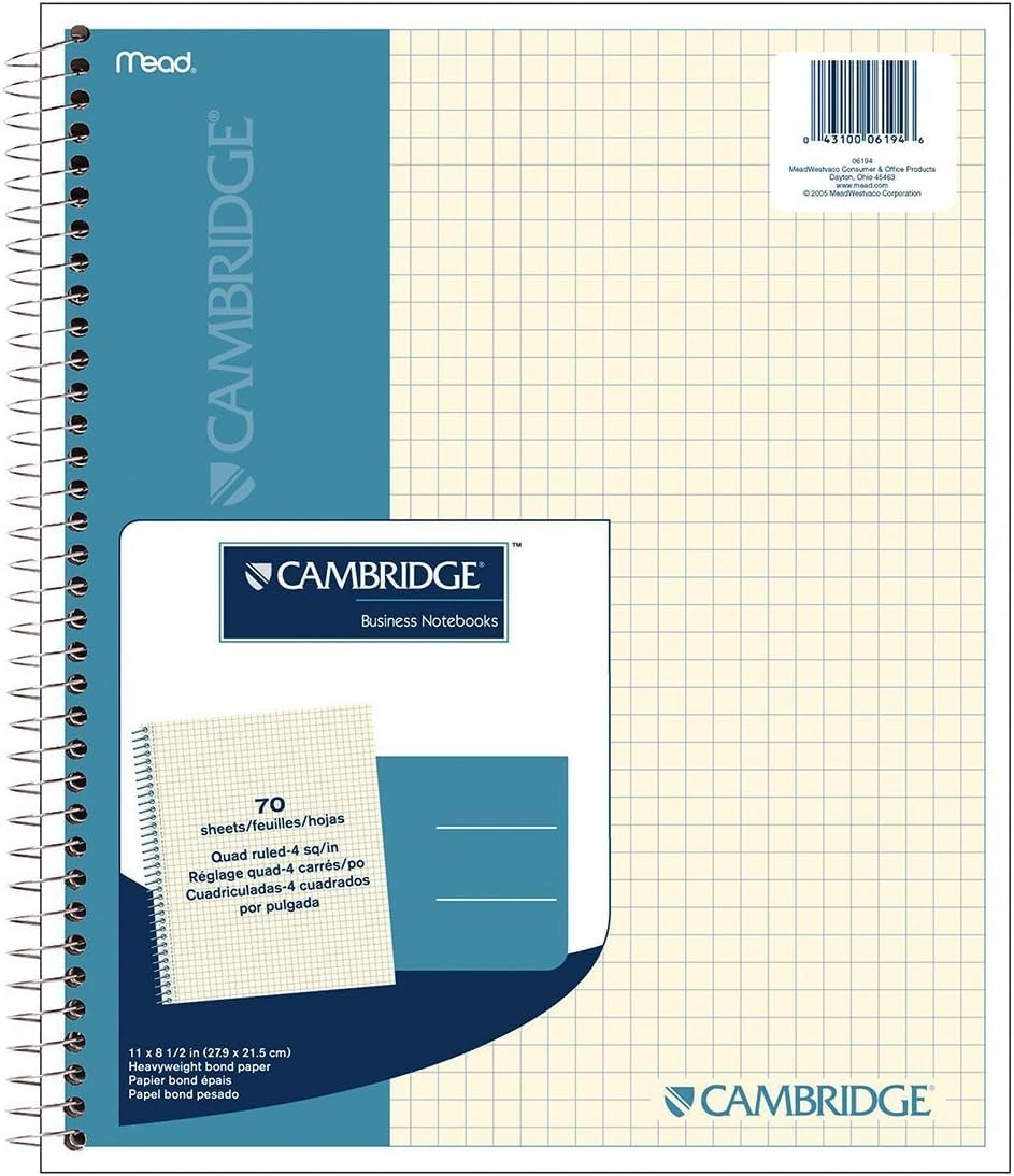 Cambridge Business Wirebound Notebook, Quad Ruled, Ivory Paper, 70 Sheets