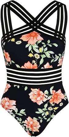 Hilor Women's One Piece Swimwear with Crossover Design for Comfort