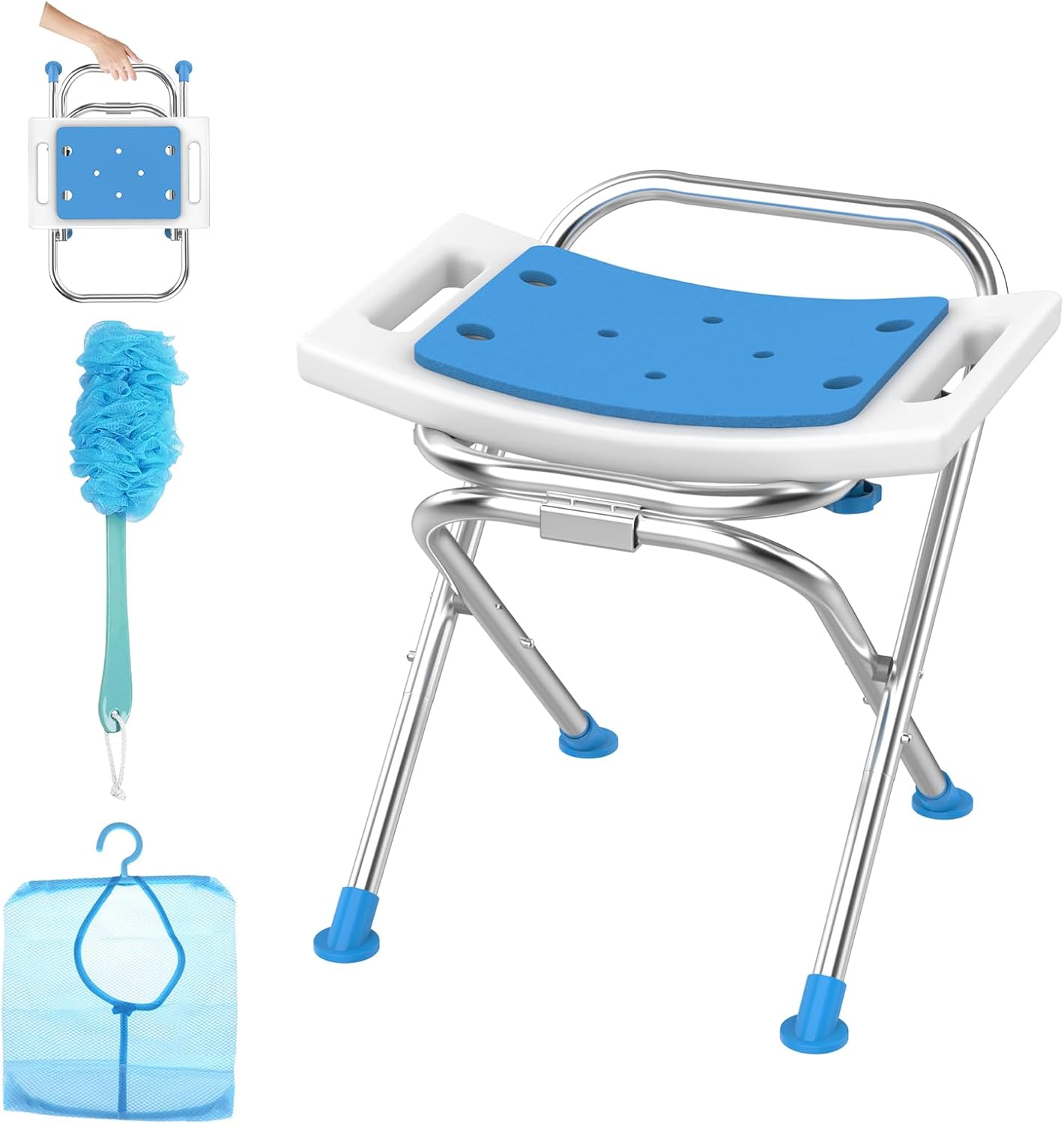 Folding Shower Chair Seat - 17.5in Stainless Steel Bath Stool